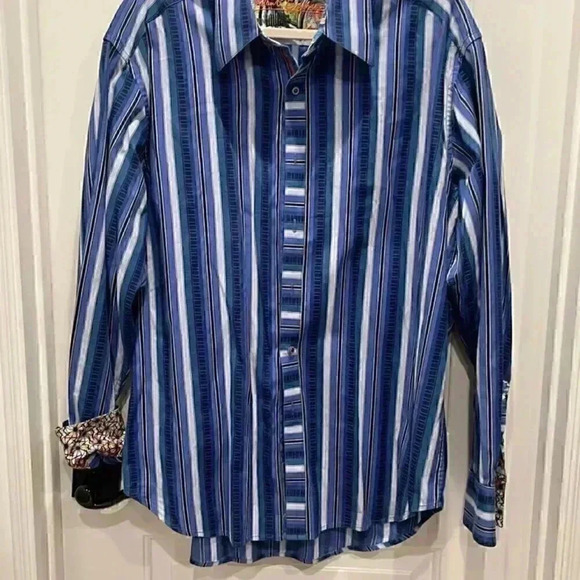 ROBERT GRAHAM BLUE STRPPED LONG SLEEVE SHIRT SIZE XL WORK WEDDING DATE CASUAL - Picture 1 of 4